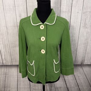 Boden Women's Size 10 Bright Green 3/4 Sleeve 100% Cotton Blazer Jacket Preppy